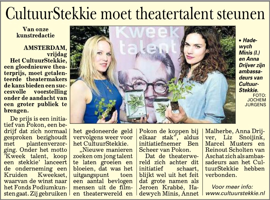 Cultuurstekkie in de telegraaf